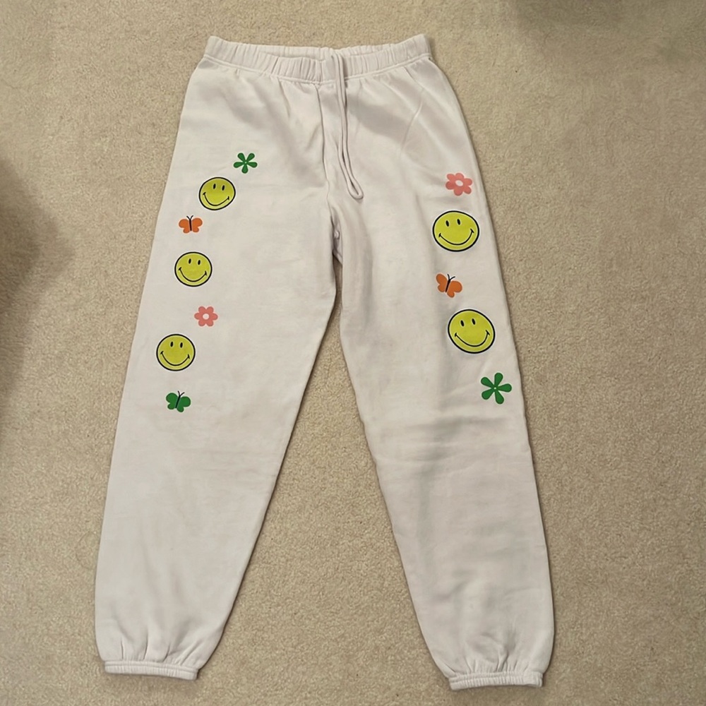 pacsun white smiley sweatpants